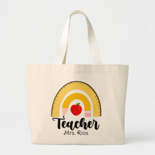 Rainbow School Supplies Teacher Woman  Large Tote Bag