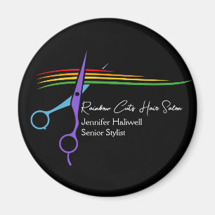 Rainbow Scissors Hair Stylist Chic Salon Marketing Magnet