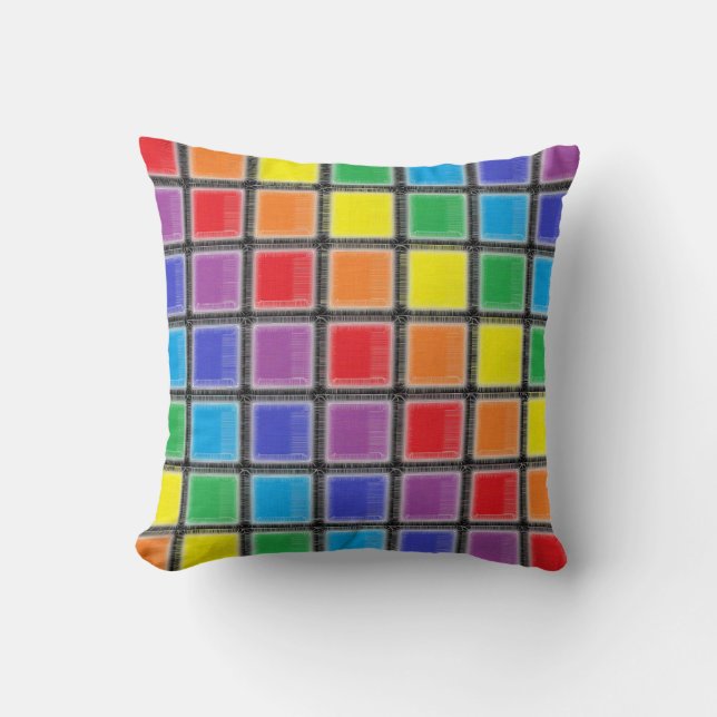 Rainbow Scratched Squares Cushion (Front)