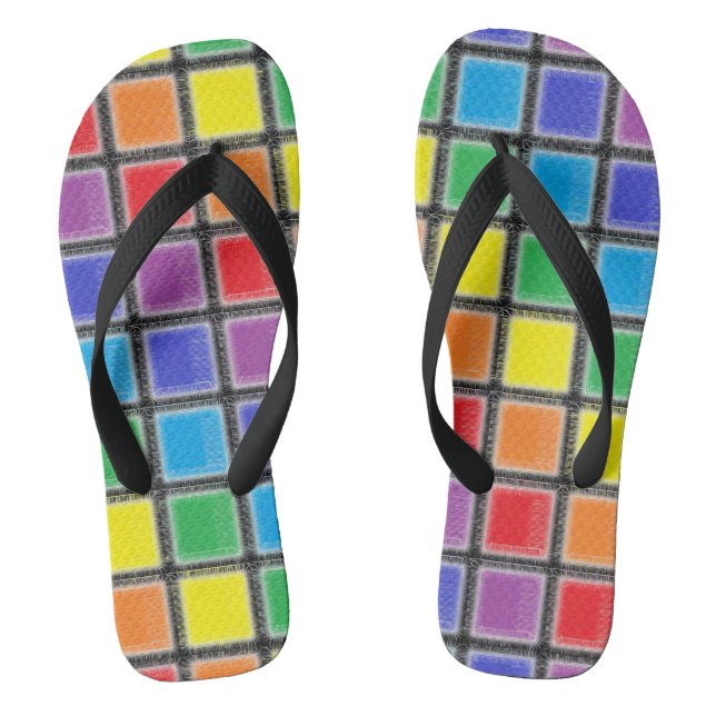 Rainbow Scratched Squares Jandals (Footbed)