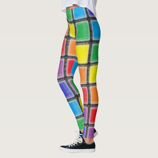 Rainbow Scratched Squares Leggings (Left)