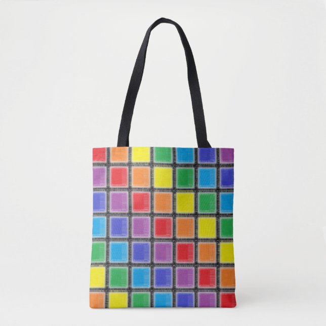 Rainbow Scratched Squares Tote Bag (Front)