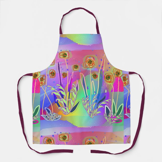 Rainbow Scribble Blossoms  Apron (Front)