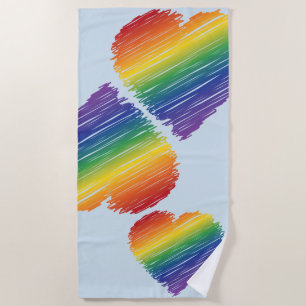 Rainbow scribble heart beach towel