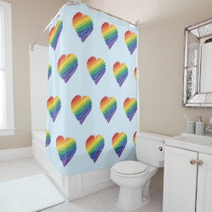 Rainbow scribble heart shower curtain