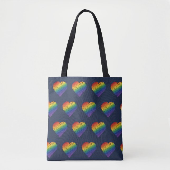 Rainbow scribble heart tote bag (Front)