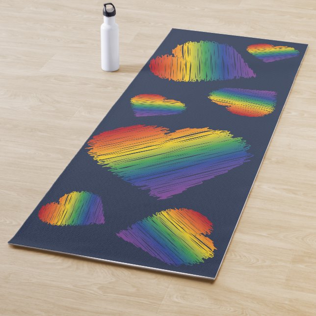 Rainbow scribble hearts yoga mat (In Situ)