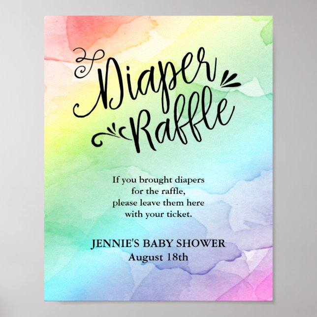 Rainbow Script Diaper Raffle Shower Display Poster (Front)