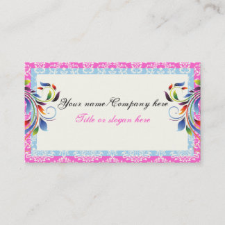 Rainbow scroll leaf blue pink damask borders business card