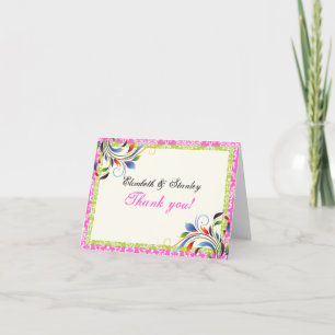 Rainbow scroll leaf damask wedding Thank You Card