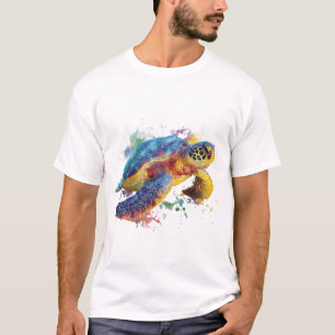 Rainbow Sea Turtle — Vibrant Watercolor-Style Spla T-Shirt
