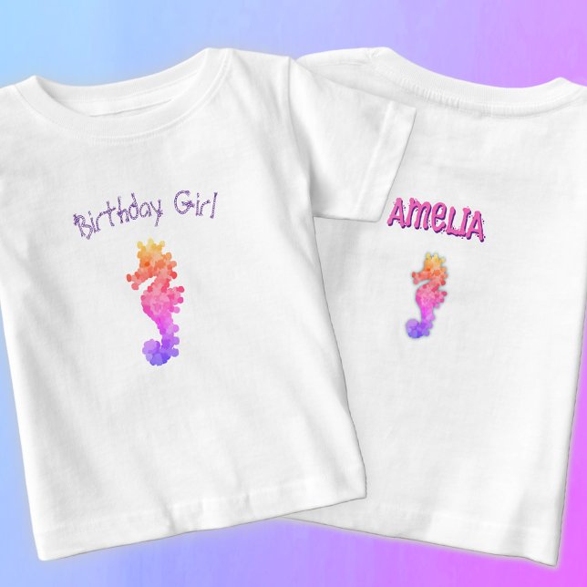 Rainbow Seahorse Birthday Girl Personalised T-Shirt (Creator Uploaded)
