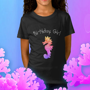 Rainbow Seahorse Birthday Girl Personalised T-Shirt