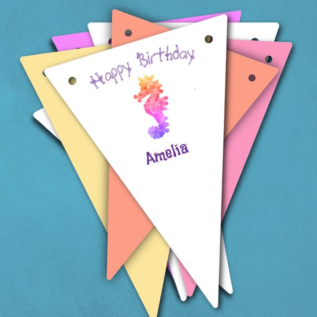 Rainbow Seahorse Birthday Personalised Bunting (Creator Uploaded)