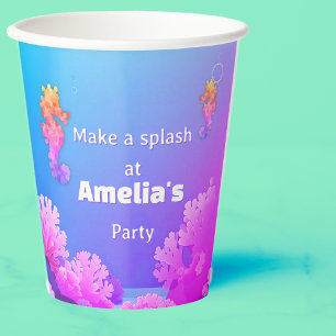 Rainbow Seahorse Personalised Party  Paper Cups