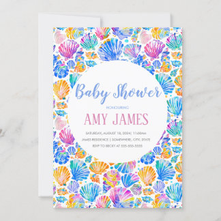 Rainbow Seashells Baby Shower Invitation