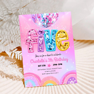 Rainbow Sequin Disco 5th Birthday Invitation