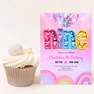 Rainbow Sequin Disco 9th Birthday Invitation
