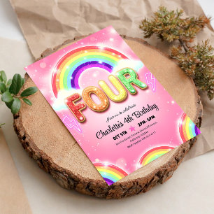 Rainbow Sequin Glitter 4th Birthday Invitation