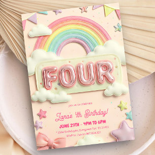 Rainbow Sequin Glitter 4th Birthday Invitation