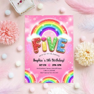 Rainbow Sequin Glitter 5th Birthday Invitation
