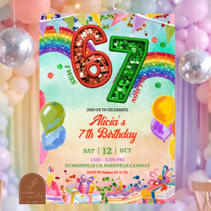 Rainbow Sequin Glitter 67 St Patrick Birthday Invitation