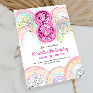 Rainbow Sequin Glitter 8th Birthday Invitation