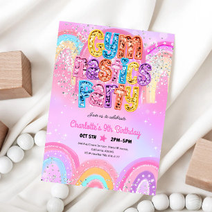 Rainbow Sequin Gymnastics 7th Birthday Invitation
