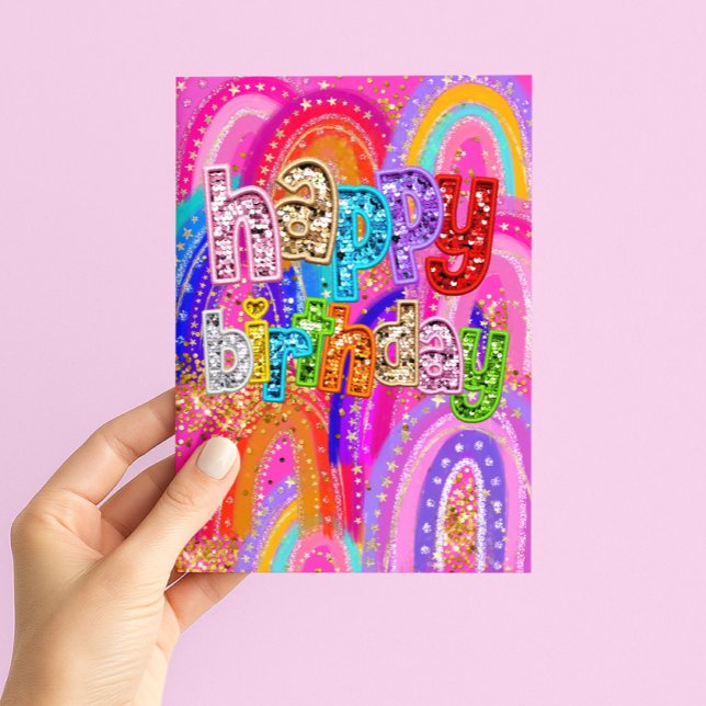 Rainbow Sequin Happy Birthday Card- Bright Glitter Card (Creator Uploaded)