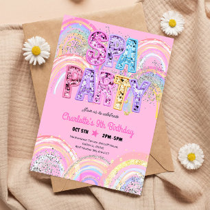 Rainbow Sequin Spa Party 8th Birthday Invitation
