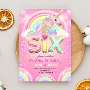 Rainbow Sequin Unicorn 6th Birthday Invitation