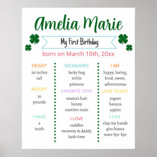 Rainbow & Shamrock Lucky One Birthday Milestone Poster