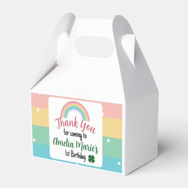 Rainbow & Shamrock Lucky One First Birthday Favour Box (Front Side)