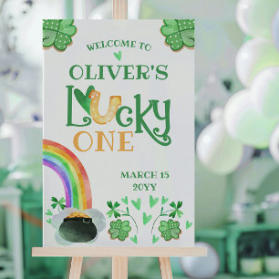 Rainbow Shamrock Lucky One First Birthday Party Poster