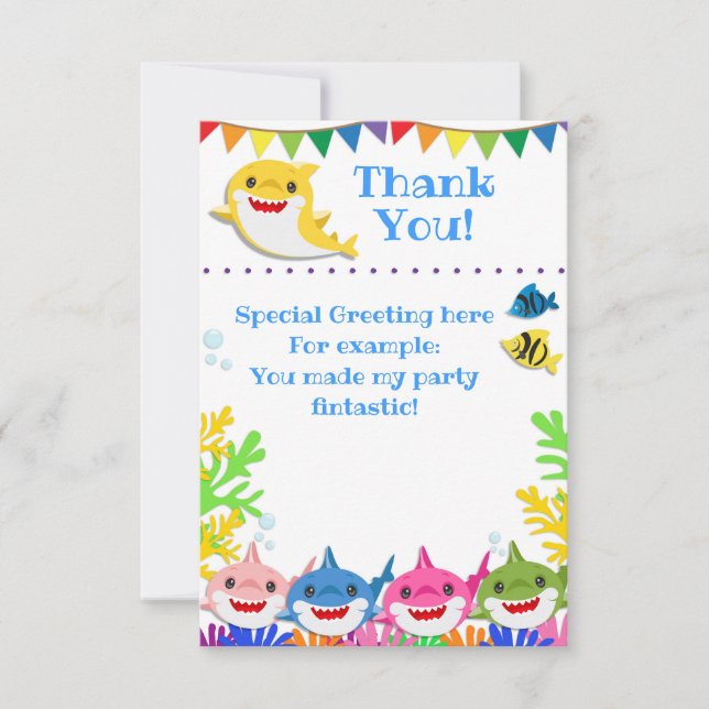 Rainbow Sharks Birthday Celebration Thank You Card (Front)
