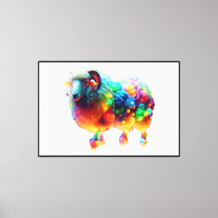 Rainbow Sheep Art – Glowing Colorful Wool, Fantasy Canvas Print