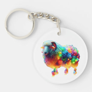 Rainbow Sheep Art – Glowing Colorful Wool, Fantasy Key Ring