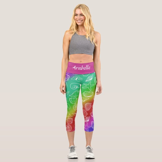 Rainbow Shellfish Pattern Personalise Name Capri Leggings (Front)