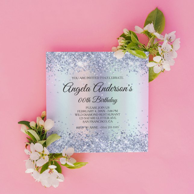 Rainbow Shimmer Holo Glitter Leopard Birthday Invitation (Create your own milestone birthday invitation for her.)