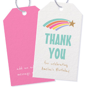 Rainbow Shooting Star Birthday Thank You Party Gift Tags