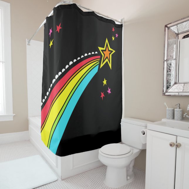 Rainbow Shooting Star Space Shower Curtain (In Situ)
