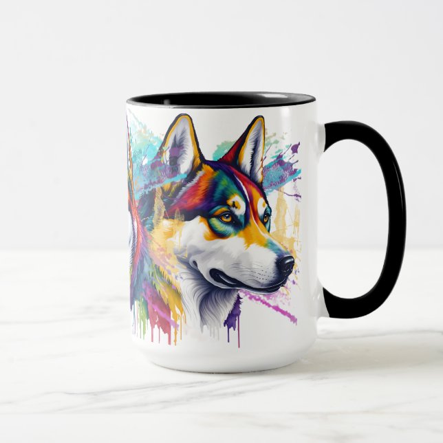 Rainbow Siberian Husky Watercolor Mug (Right)