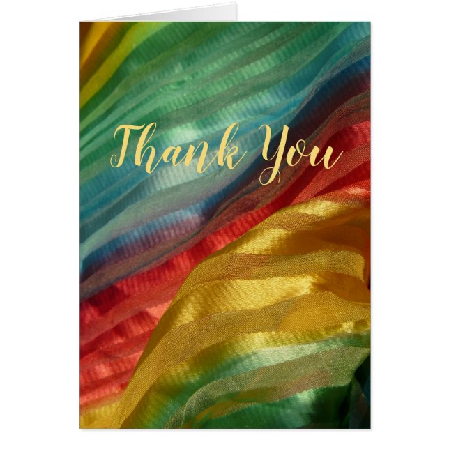 Rainbow Silk Thank You Fabric Photo Note Card (Front)