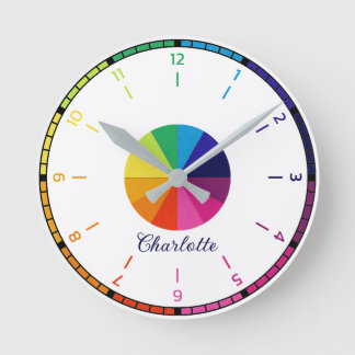 Rainbow Simple Educational Personalised Kids Round Clock