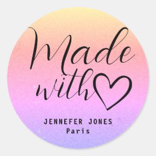 Rainbow Simple Minimalist Made With Love Heart Classic Round Sticker