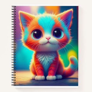 Rainbow Sitting Kitten Cartoon Art-68677 Notebook
