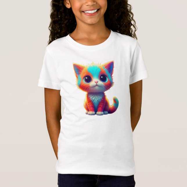 Rainbow Sitting Kitten Cartoon Art-68677 T-Shirt (Front)