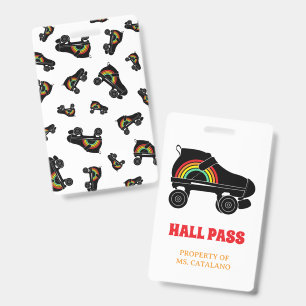 rainbow skate Teacher Hall Pass school colours ID Badge