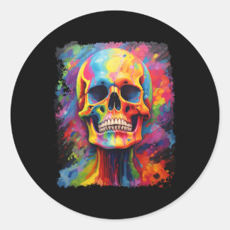 Rainbow Skeleton Anatomy Scary Halloween  Classic Round Sticker