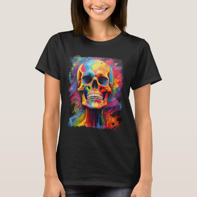 Rainbow Skeleton Anatomy Scary Halloween  T-Shirt (Front)